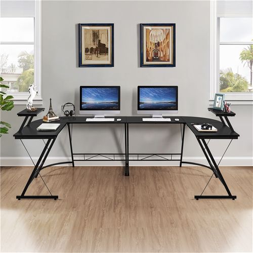 Bureau D’angle Gaming/PC/Ordinateur,Support d'écran,Domicle, Studio,130 x 130 x 96,5 cm Noir