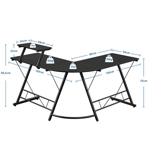 Bureau D’angle Gaming/PC/Ordinateur,Support d'écran,Domicle, Studio,130 x 130 x 96,5 cm Noir
