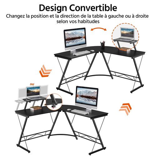 Bureau D’angle Gaming/PC/Ordinateur,Support d'écran,Domicle, Studio,130 x 130 x 96,5 cm Noir