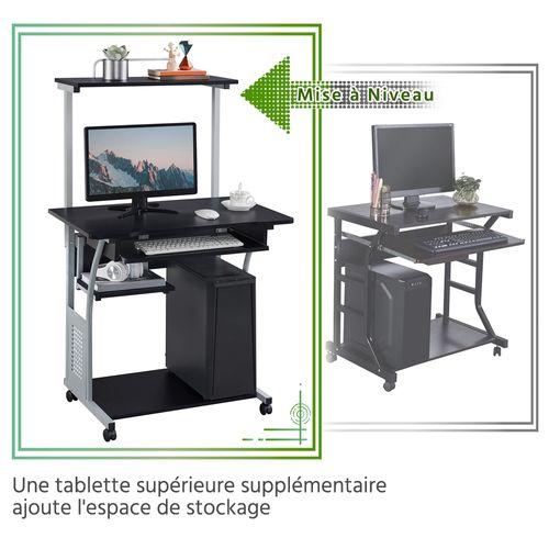 Bureau Informatique Avec 3 Tablettes De Rangement Noir