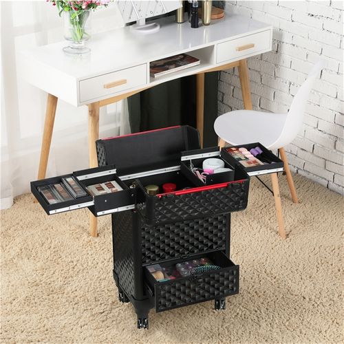 Valise Maquillage Professionnel Noir Avec 4 Plateaux Rétractables 1 Tiroir