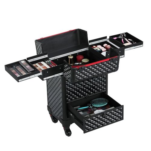 Valise Maquillage Professionnel Noir Avec 4 Plateaux Rétractables 1 Tiroir
