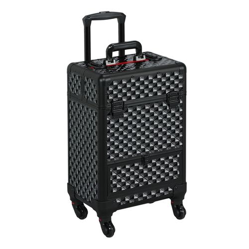 Valise Maquillage Professionnel Noir Avec 4 Plateaux Rétractables 1 Tiroir