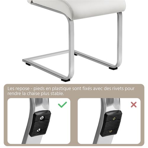 Lot De 2 Chaises De Salle à Manger Assise En Similicuir Rembourrée Épais Cadre En Métal Blanc