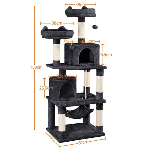 Arbre à Chat Tour à Griffer Avec 2 Niches/hamac Colonne En Sisal
