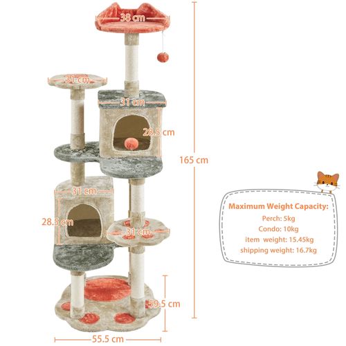 Arbre à Chat Centre D'activités Pour Chat Multiniveau 59,5 × 55,5 × 165 Cm