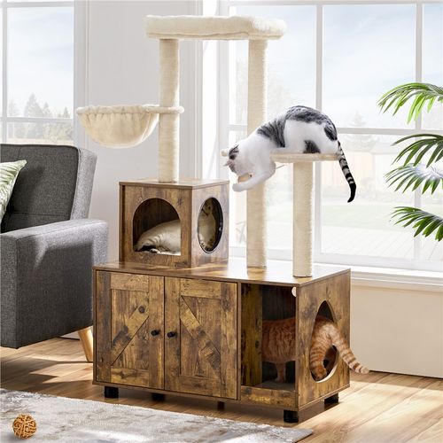 Arbre à Chat Avec Litière Maison Pour Chat Table D'appoint 80 × 45 × 134,5 Cm
