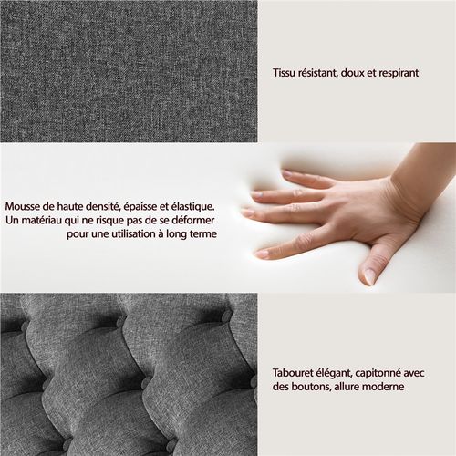 Pouf Coffre De Rangement Tabouret En Tissu Effet Lin Avec Assise Rembourrée, Gris Foncé