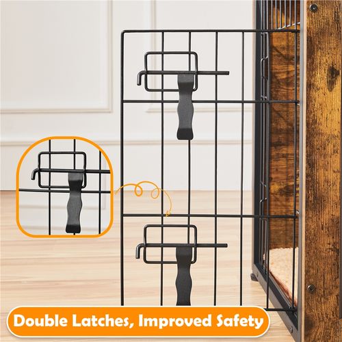Cage Pour Chien En Bois Avec 2 Portes à Double Serrure Et Tapis Pelucheux, Brun Rustique