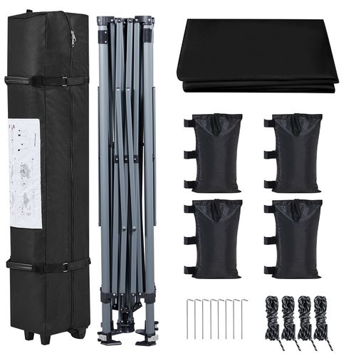 Tonnelle De Jardin 3×3m Tente De Camping Pliable Avec Sac De Transport Et Sable Et Chevilles Noir