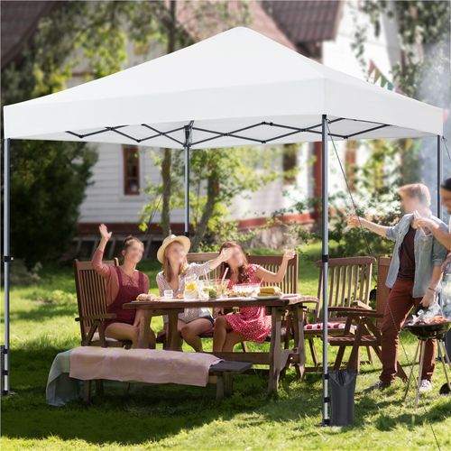 Tonnelle De Jardin 3×3m Tente De Camping Pliable Avec Sac De Transport Et Sable Et Chevilles Blanc