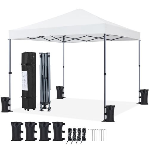 Tonnelle De Jardin 3×3m Tente De Camping Pliable Avec Sac De Transport Et Sable Et Chevilles Blanc