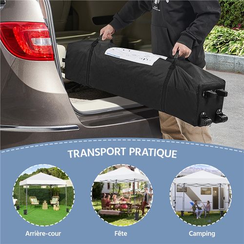 Tonnelle De Jardin 3×3m Tente De Camping Pliable Avec Sac De Transport Et Sable Et Chevilles Blanc