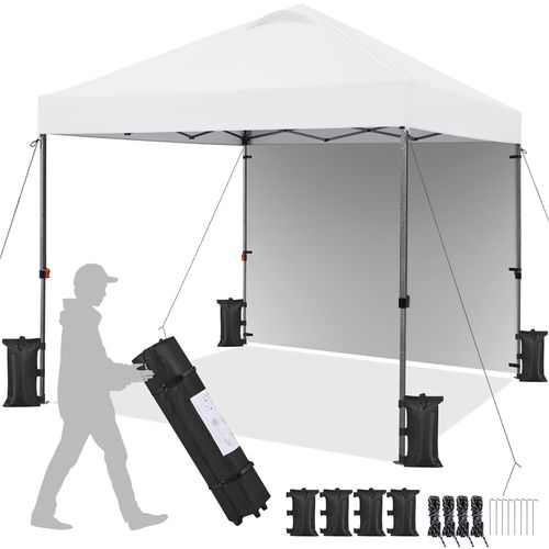 Tonnelle Pliante Avec Paroi Latérale Tente Imperméable Avec Sac De Transport Sac De Sable Blanc