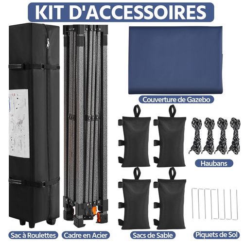 Tonnelle Pliante Tente Imperméable Avec Sac De Transport Sac De Sable Cordes Et Piquets Bleu Marine