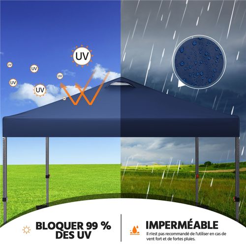 Tonnelle Pliante Tente Imperméable Avec Sac De Transport Sac De Sable Cordes Et Piquets Bleu Marine