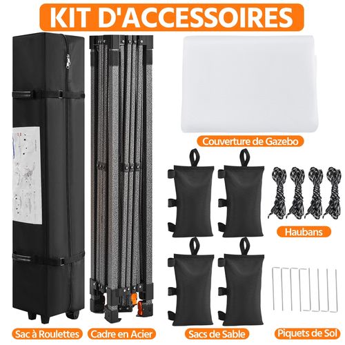 Tonnelle Pliante Tente Imperméable Avec Sac De Transport Sac De Sable Cordes Et Piquets Blanc