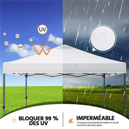 Tonnelle Pliante Tente Imperméable Avec Sac De Transport Sac De Sable Cordes Et Piquets Blanc