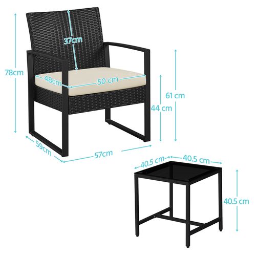 Ensemble Mobilier De Jardin En Rotin Polyester 1 Table Basse Et 2 Fauteuils, Noir/beige