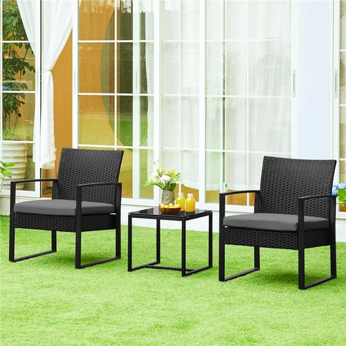 Ensemble Mobilier De Jardin 3 Pièces En Rotin Avec Table Basse Et 2 Fauteuils, Noir/gris
