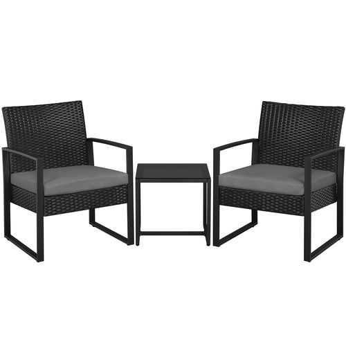 Ensemble Mobilier De Jardin 3 Pièces En Rotin Avec Table Basse Et 2 Fauteuils, Noir/gris