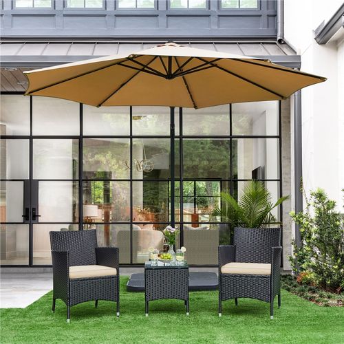 Salon De Jardin 2 Personnes En Rotin Polyester Avec 1 Table Basse Et 2 Fauteuils, Noir/kaki