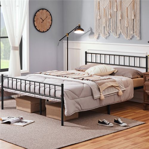 Cadre De Lit Double 160×200 Cm Avec Sommier à Lattes Surface De Couchage, King Size Noir