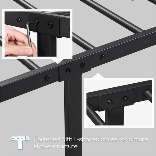 Cadre De Lit Double 160×200 Cm Avec Sommier à Lattes Surface De Couchage, King Size Noir