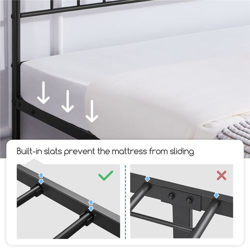 Cadre De Lit Double 160×200 Cm Avec Sommier à Lattes Surface De Couchage, King Size Noir