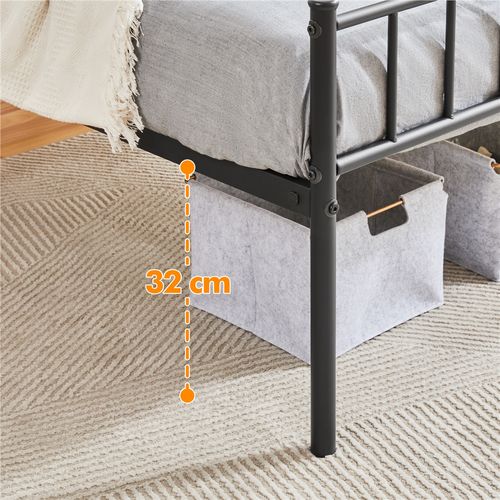 Cadre De Lit Simple 90x200 Cm Avec Sommier à Lattes Surface De Couchage, Noir