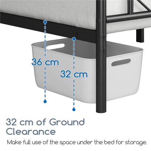 Cadre De Lit Simple En Métal Avec Tête De Lit Et Lattes De Support, 90×190 Cm Noir