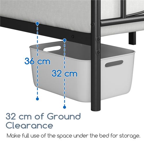 Cadre De Lit Simple En Métal Avec Tête De Lit Et Lattes Pieds De Support, 90×190 Cm Noir