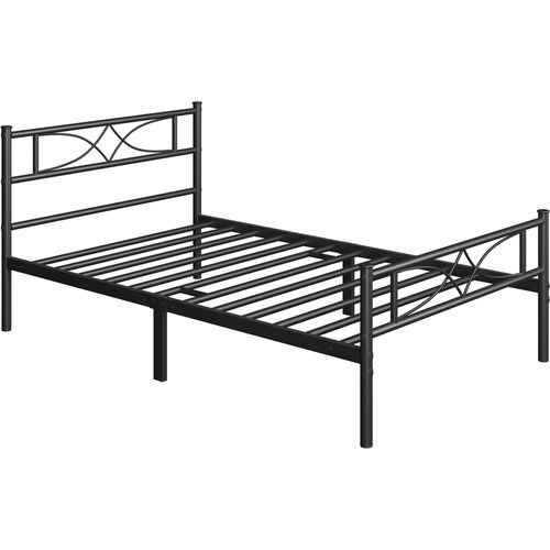 Cadre De Lit Simple En Métal Avec Tête De Lit Et Lattes Pieds De Support, 90×200 Cm Noir