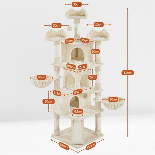 Grand Arbre à Chat Multiniveau Avec Multiples Perchoirs Cachettes Griffoir, Beige