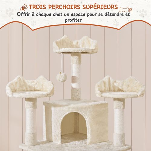Grand Arbre à Chat Multiniveau Avec Multiples Perchoirs Cachettes Griffoir, Beige