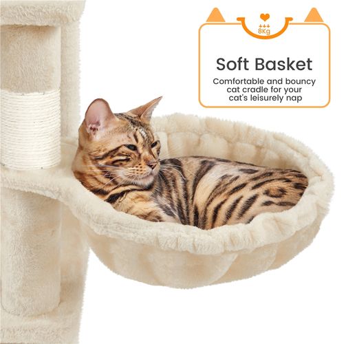 Arbre à Chat Géant Hauteur 175 Cm 2 Plateformes Perchoirs 2 Paniers En Peluche