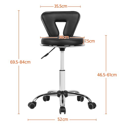 Tabouret Esthétique En Similicuir Et Métal Avec Assise Réglable En Hauteur Et Roulettes, Noir