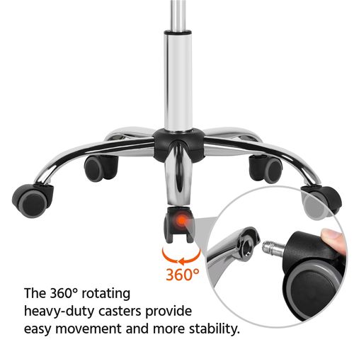 Tabouret Esthétique En Similicuir Et Métal Avec Assise Réglable En Hauteur Et Roulettes, Noir