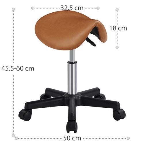 Tabouret Selle De Cheval à Roulettes Réglable En Hauteur Tabouret En Similicuir, Brun Rustique