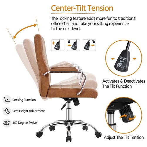 Chaise De Bureau En Similicuir Fauteuil De Bureau Moderne Inclinable Brun Rustique