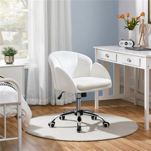 Chaise Bureau Design Fleur En Similicuir Réglable En Hauteur Avec Dossier Arrondi Inclinable, Blanc