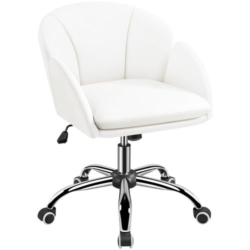 Chaise Bureau Design Fleur En Similicuir Réglable En Hauteur Avec Dossier Arrondi Inclinable, Blanc