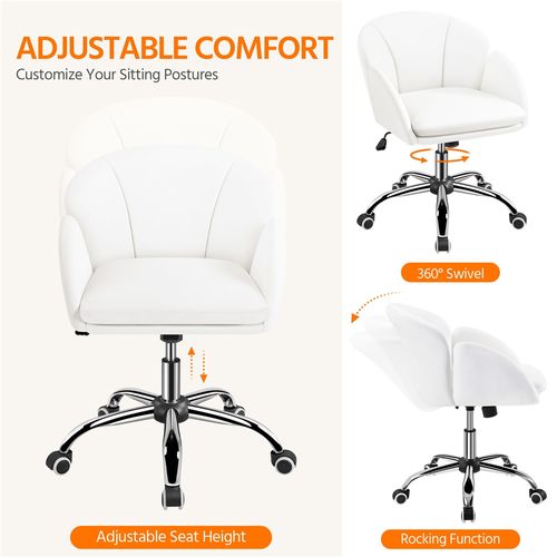 Chaise Bureau Design Fleur En Similicuir Réglable En Hauteur Avec Dossier Arrondi Inclinable, Blanc