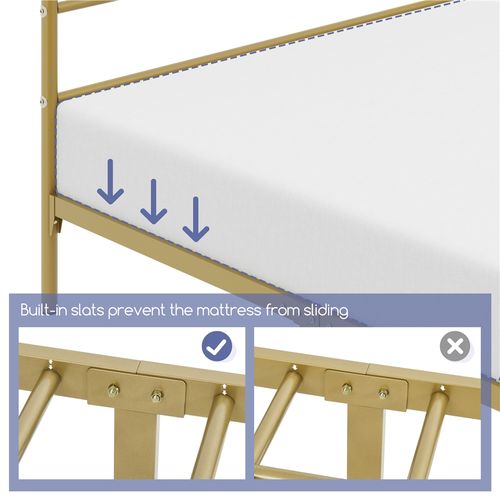 Cadre De Lit Double 140×200 Cm En Métal à 6 Pieds Avec Lattes En Métal, Or Antique