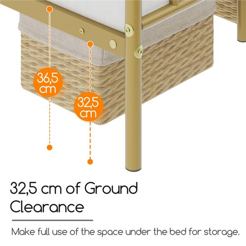 Cadre De Lit Simple 90×190 Cm En Métal à 6 Pieds Avec Lattes En Métal, Or Antique