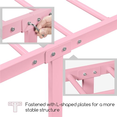 Cadre De Lit Simple 90×190 Cm En Métal Avec Sommier à Lattes Pour Matelas, Rose