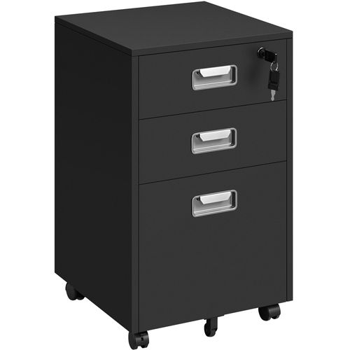 Caisson De Bureau à Roulettes En Bois Avec 3 Tiroirs Pour Dossiers Format A4/format Lettre, Noir