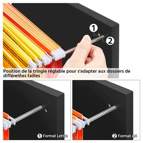 Caisson De Bureau à Roulettes En Bois Avec 3 Tiroirs Pour Dossiers Format A4/format Lettre, Noir