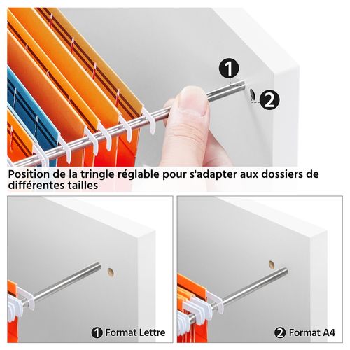 Caisson De Bureau à Roulettes En Bois Avec 3 Tiroirs Pour Dossiers Format A4/format Lettre, Blanc