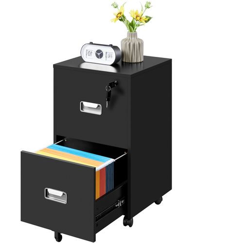 Caisson De Bureau à Roulettes En Bois Avec 2 Tiroirs Pour Dossiers Format A4/format Lettre, Noir